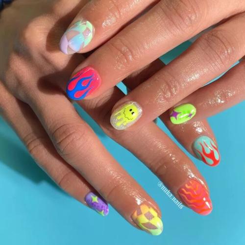 Neon-Mismatch-Nails-1