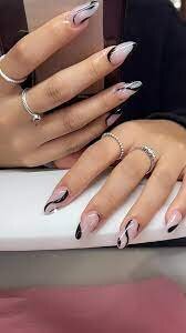 Nude-Matte-Nails-with-Black-Lines-1