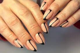 Nude-Matte-Nails-with-Black-Lines-2
