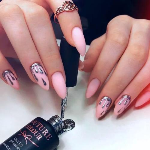 Nude-Matte-Nails-with-Glitter-Accent-1