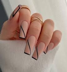Nude-Nails-with-Black-Strict-Lines-10 (1)