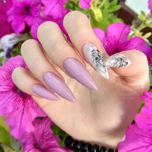 Nude-Pink-Nails-with-Flower-Nail-Art-1