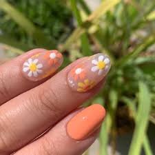 Peach-Color-Nails-with-Floral-Art-10
