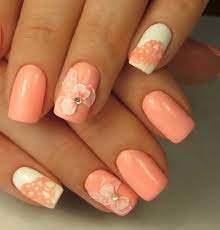 Peach-Color-Nails-with-Floral-Art-5