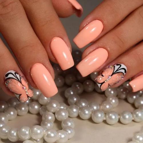 Peach-Nails-With-Rhinestones-2