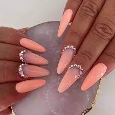 Peach-Nails-With-Rhinestones-6