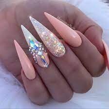 Peach-Nails-With-Rhinestones-7