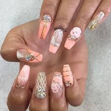 Peach-Nails-With-Rhinestones-9