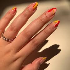 Peach-Nails-With-Stripes-and-Geometric-Pattern-10