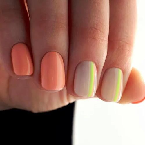 Peach-Nails-With-Stripes-and-Geometric-Pattern-2