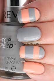 Peach-Nails-With-Stripes-and-Geometric-Pattern-4