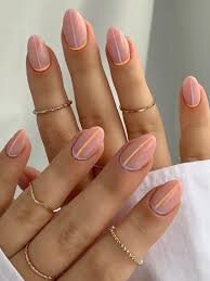 Peach-Nails-With-Stripes-and-Geometric-Pattern-5