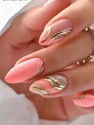 Peach-Nails-With-Stripes-and-Geometric-Pattern-7