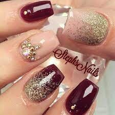 Silver-And-Gold-Glitter-Burgundy-Nails-2