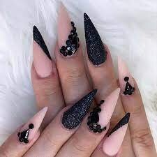 Stiletto-Matte-Nude-Nails-with-Black-Dots-2