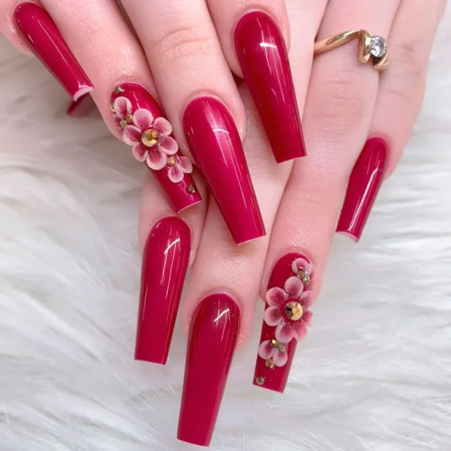 Sweet-Floral-Burgundy-Nails-Art-Designs-1