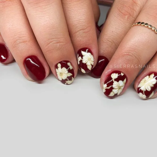 Sweet-Floral-Burgundy-Nails-Art-Designs-2