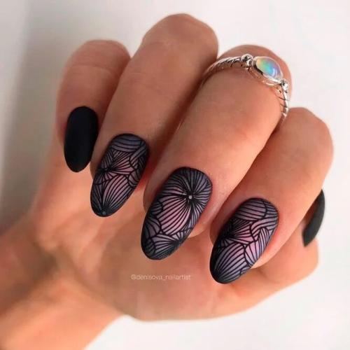 Trendy-Black-Nails-with-Flowers-3