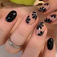Trendy-Black-Nails-with-Flowers-7