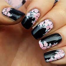 Trendy-Black-Nails-with-Flowers-8 (1)
