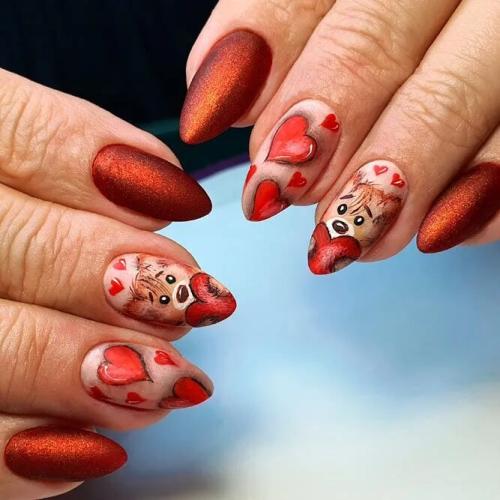 Valentines-Day-Nails-with-Cute-Animals-1