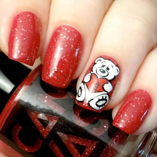 Valentines-Day-Nails-with-Cute-Animals-3