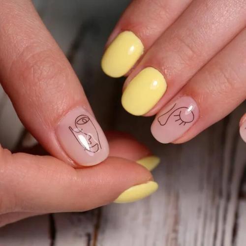 Yellow-Nail-Design-with-Abstract-Art-1