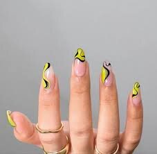 Yellow-Nail-Design-with-Abstract-Art-9