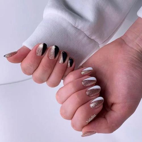 Geometric-Nail-Design-With-Gold-Glitter-1